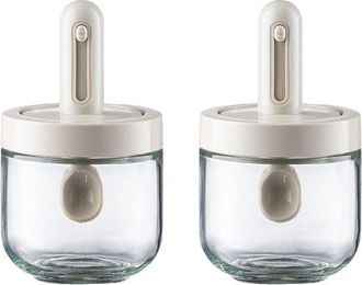 OEM Tarros Especias Telesc&oacute;picos 2 Piezas, Tarros Vidrio Almacenar Especias, Transparente Tapa, Caja Especias Cuchara Telesc&oacute;pica, Blanco