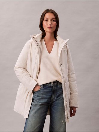 Calvin Klein Womens Mid-Length Parka Jacket - White - XS