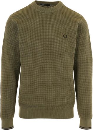 Fred Perry Groene Wafelsteek Trui Sweater - Heren - Ronde hals truien - Groen - M - Truien & Vesten