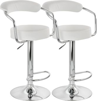 Elama 2 Piece Faux Leather Retro Adjustable Bar Stool in White with Chrome Handles and Base