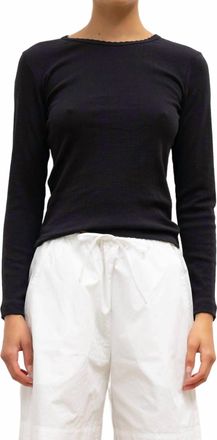 Leset Long Sleeve Pointelle Slim Fit Tee In Black