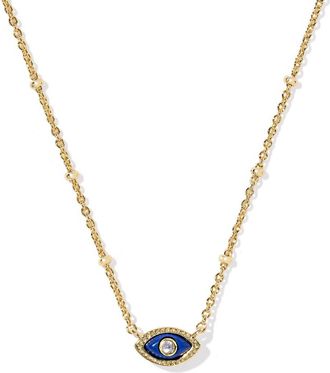 Kendra Scott Mini Evil Eye Pendant Necklace in Gold Dark Blue Magnesite at Nordstrom