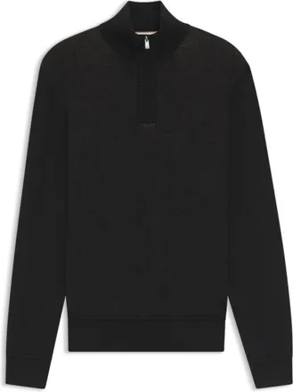 BOSS Zip-neck sweater with structured wool-cotton front
