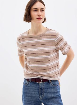 Contemporaine Womens Patterned pure linen slub T-shirt