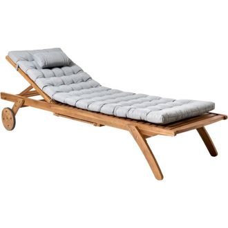 Beliani Beliani - Tumbona De Jard&iacute;n Patio Piscina De Madera Natural Con Coj&iacute;n Gris Jaspeado Cesana