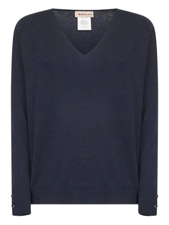 Blanca Vita V-neck raglan-sleeve jumper - women - Cashmere/Virgin Wool/Viscose - 44 - Blue