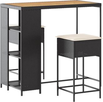 vidaXL Juego De Bar De Jard&iacute;n De 3 Piezas Con Cojines Rat&aacute;n Pe Negro Vidaxl