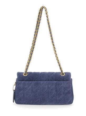 Coach Womens Crossbody Bag Suede Blue Shoulder