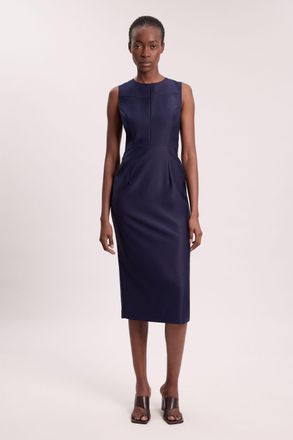 Karen Millen Womens Tailored Satin Keyhole Cut Out Midi Dress - Navy - Size 16 UK