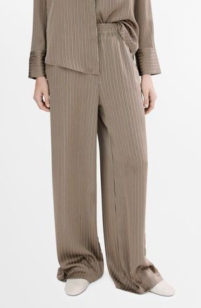 Mango Stripe Satin Pants in Medium Brown at Nordstrom, Size X-Large