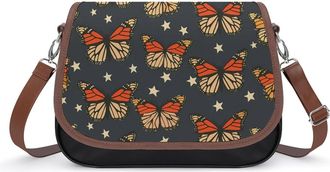 Generic Monarch Butterfly1 U.S. Flag Crossbody Bag Womens Handbag PU Message Bags Shoulder Purse with Adjustable Strap