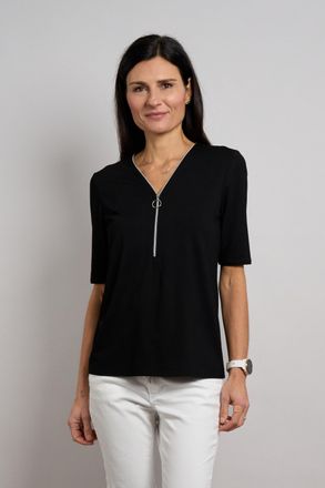 Seidel Moden V-Shirt SEIDEL MODEN, Damen, Gr. 34, schwarz, Jersey, Obermaterial: 94% Viskose, 6% Elasthan, unifarben mit Farbeinsatz, tailliert h&uuml;ftbedeckend, tief