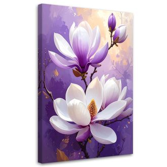 Feeby Impresi&oacute;n De Imagen Magnolias Blancas Y Moradas Sobre Fondo Lavanda 80x120