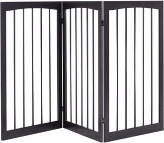 Costway Costway - Barrera De Puerta De Seguridad Rejilla Para Perros Puerta Escalera Protecci&oacute;n Flexible Plegable Madera Maciza Marr&oacute;n