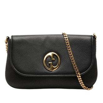 Gucci Pre-owned Vintage Double G Flap Schoudertas - Dames - Vintage Schoudertas - Zwart - ONE Size - Leer - Vintage