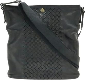 Bottega Veneta Pre-owned Cross Body Bags, male, Black, Size: ONE SIZE Pre-owned Intrecciato Leather Shoulder Bag