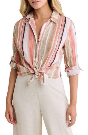 Nic+Zoe Stripe Cotton Button-Up Shirt in Pink Multi at Nordstrom, Size Xx-Large