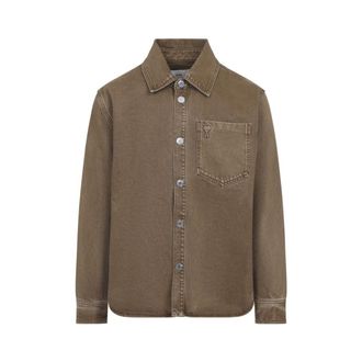 Ami Brown Cotton Shirt With Classic Collar And Embroidered Pocket