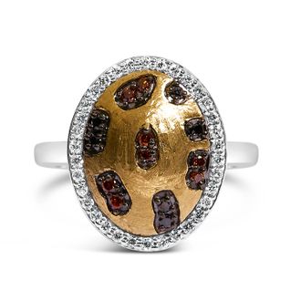 House of Brilliance 10K Yellow Gold Plated Sterling Silver 1/3 Cttw Oval Mixed Diamond Halo Shield Ring