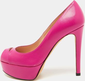 Stuart Weitzman Pink Leather Peep Toe Platform Pumps