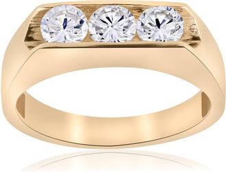 Pompeii3 1 1/2ct Diamond Three Stone Mens Wedding 3 Round Jewelry Ring 10k Yellow Gold