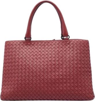 Bottega Veneta Pre-owned Woven Nappa Tote - Dames - Vintage Shopper - Rood - ONE Size - Leer - Vintage