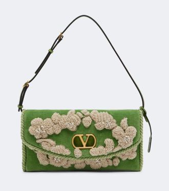 Valentino Garavani Bolso al hombro DeVain de terciopelo adornado