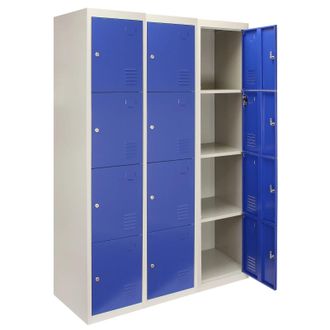 MonsterShop 3 x Metal Storage Lockers - Four Doors, Blue - Flatpack