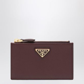 Prada Burgundy Saffiano zipped card case