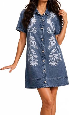ADORE Embroidered Denim Shirt Dress In Blue