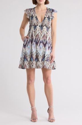 Wishlist Cap Sleeve Empire Waist Dress in Blue Print at Nordstrom Rack, Size Medium