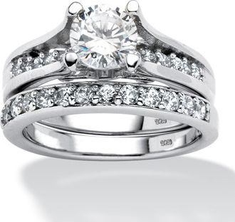 Palm Beach Jewelry 1.73 TCW Round CZ Two-Piece Bridal Set in Platinum-plated Sterling Silver