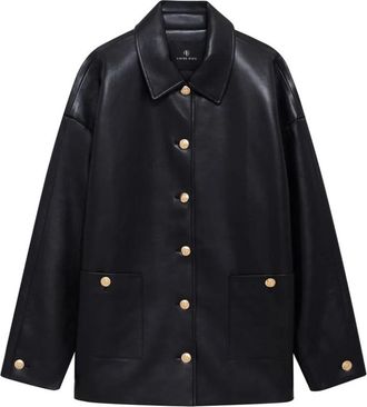 Anine Bing Zwarte leren jack met knoopsluiting - Dames - Leren en Su&egrave;de Jassen - Zwart - S - Leer - Jassen