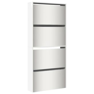 vidaXL Vidaxl - Mueble Zapatero Con Espejo 4 Niveles Blanco Brillo 63x17x134 Cm