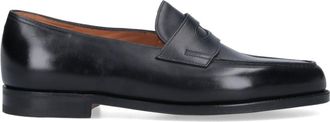 John Lobb Slip-On Black Leather Moccasins with Cut-Out Detail