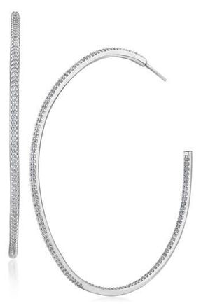 Kenneth Jay Lane Pavé Cubic Zirconia Inside Out Hoop Earrings in Clear/Silver at Nordstrom Rack
