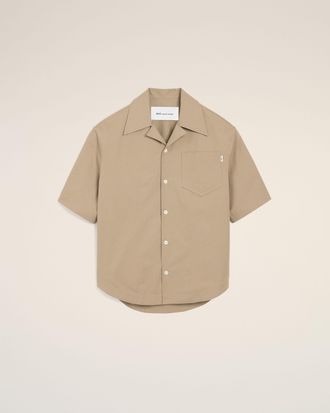 Ami Beige Cotton Short Sleeve Camp Collar Wide Shirt Beige - XXL - Unisex