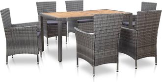 vidaXL Set De Comedor De Jard&iacute;n 7 Pzas Y Cojines Rat&aacute;n Sint&eacute;tico Gris Vidaxl