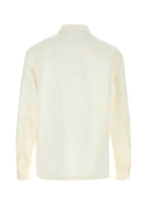 Jil Sander Mens White Poplin Shirt Latte Cotone Seta Camicie