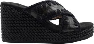 Mou Wig sandalen voor vrouwen Stof Touw - Dames - Sleehakken - Zwart - 36 EU - Schoenen