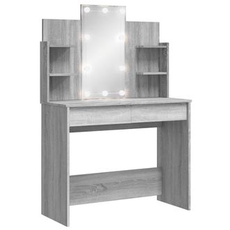 vidaXL Tocador Con Luces Led Gris Sonoma 96x40x142 Cm Vidaxl