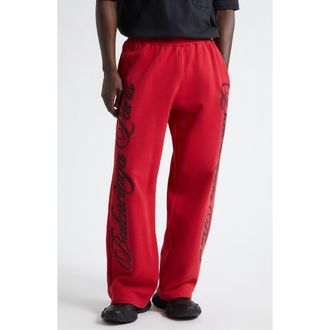 Balenciaga Embroidered Baggy Fleece Pants in 6167 Red/Black at Nordstrom, Size X-Small