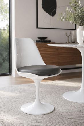 Fusion Living White Tulip Dining Chair with PU Cushion in Dark Grey
