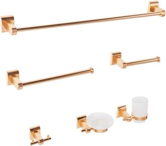 Beliani Beliani - Conjunto De 6 Accesorios De Ba&ntilde;o Estilo Moderno De Aluminio Brillante Vaso Y Jabonera De Vidrio Incluidos Dorado Talara