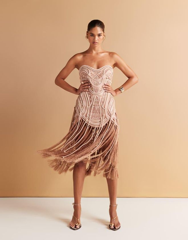 Asos Design Abito Con Frange Asos Vestito Corto A Fascia Color