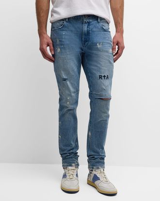Rta Mens Clayton Distressed Paint-Splatter Jeans