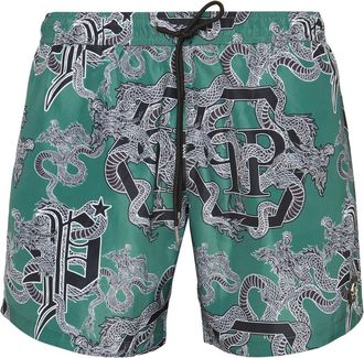 Philipp Plein Badmode, Heren, Groen, XL, Boxershorts met middellange pijpen