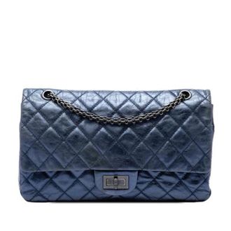 Chanel Pre-owned Quilted Double Flap Shoulder Bag - Dames - Pre-owned - Blauw - Maat: ONE Size Leer