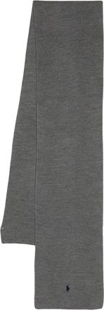 Polo Ralph Lauren embroidered-logo ribbed-knit scarf - men - Wool - One Size - Grey