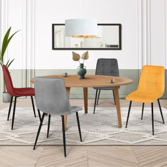 IDMarket Idmarket - Lote De 4 Sillas Mixtas De Terciopelo Vintage Mila En Burdeos, Gris Oscuro, Gris Claro Y Amarillo Ocre